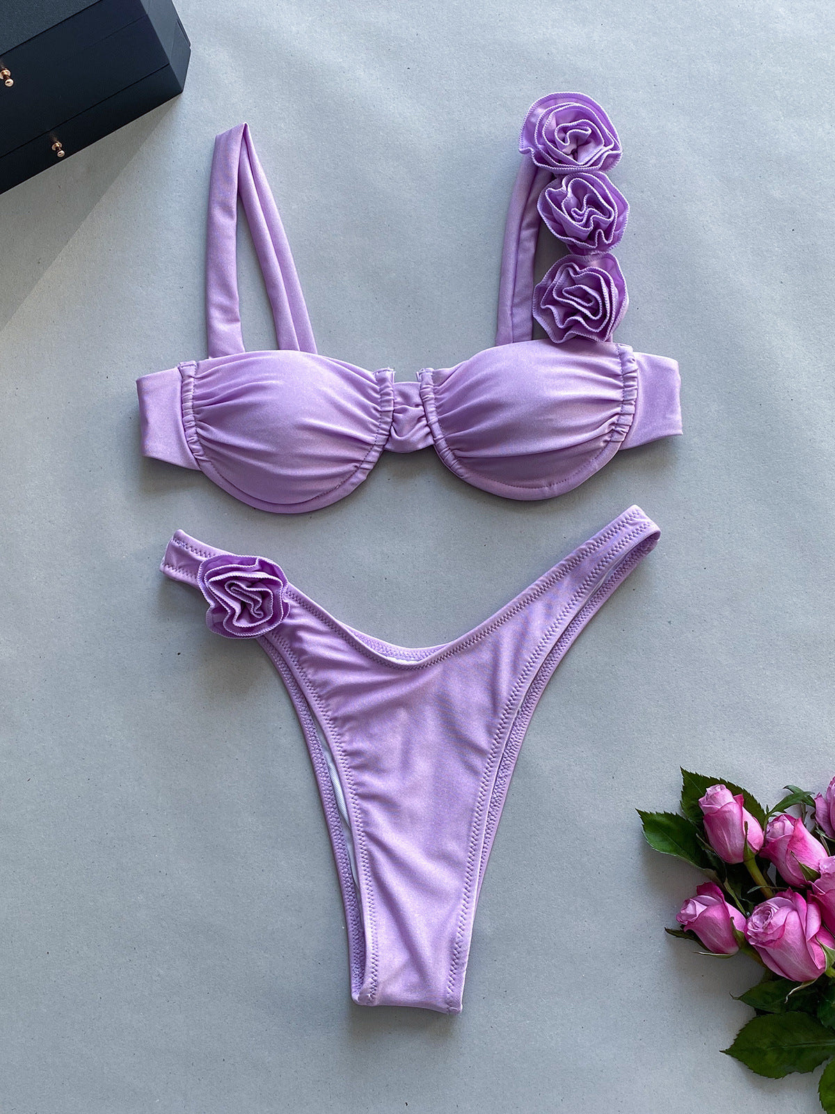 Flower split bikini swimsuit