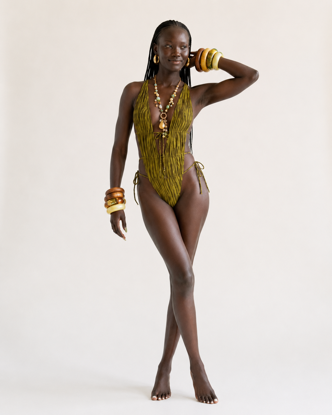 Daring Printed Deep-V One-Piece Swimsuit-0