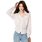 Elegant Soft Style White Long Sleeve Blouse for Women, Loose Turn-down Collar with Scarf, Commuter Chic Top, Sophisticated Spring Wear
