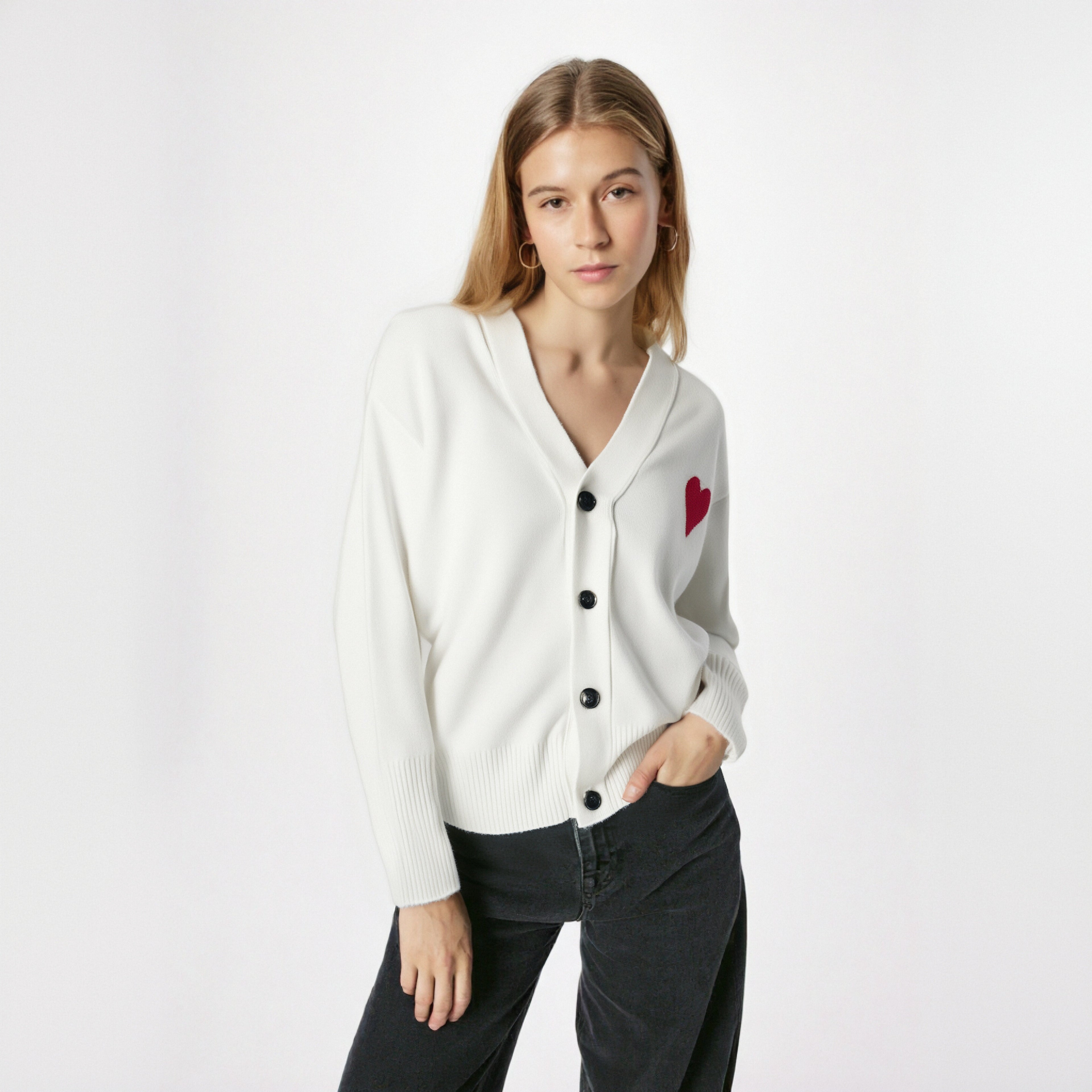 Y2k Sweaters Women Autumn Heart Embroidery Midnight Blue Cardigan Fashion Warm Loose Fit Lover Cotton Knitted Cardigans Mens top