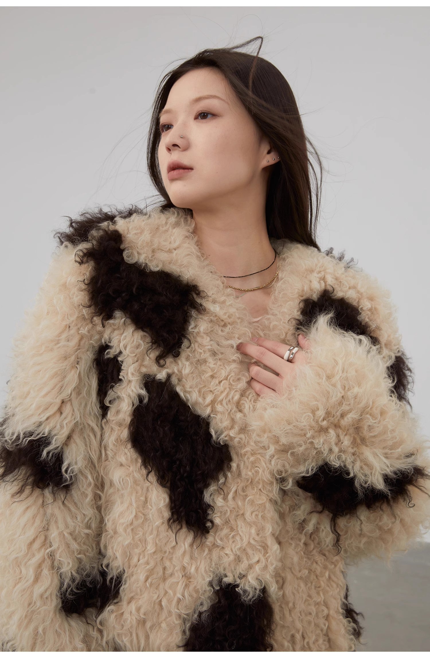 Fragrant Cream Cow Pattern Sheep Curly Double Knit Fur Short Coat