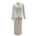 Elegant Ivory Tweed Two-Piece Style Host Evening Gown Dress