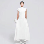 Solid Color Sleeveless A-Line Maxi Dress for Women, High Waist, Elegan