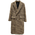 New Retro Herringbone Mohair Coat Women's Woolen Tweed Over The Knee Suit Collar Long Coat