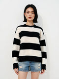Thickened Wool Sweater Inner Retro Color Block Loose Lazy Striped Base Layer Top Women's Outer Knitted Sweater