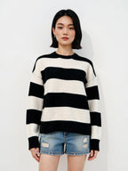 Thickened Wool Sweater Inner Retro Color Block Loose Lazy Striped Base Layer Top Women's Outer Knitted Sweater