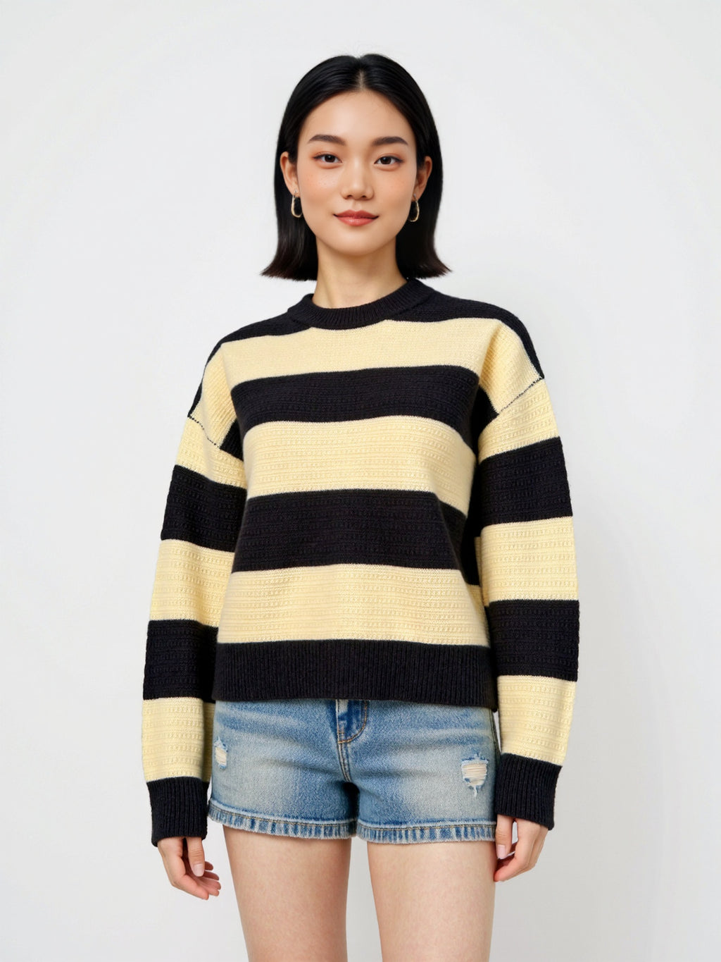 Thickened Wool Sweater Inner Retro Color Block Loose Lazy Striped Base Layer Top Women's Outer Knitted Sweater
