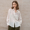 Vintage Style Linen Tencel Sunscreen Shirt Loose Casual Cotton Linen Blouse Open Cardigan Women's Top Notched Collar Long Sleeve Blouse