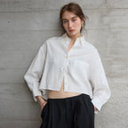 Pure Linen Long Sleeve Short Length Women's Commuter Style Solid Color Loose Cardigan Top French Chic Blouse