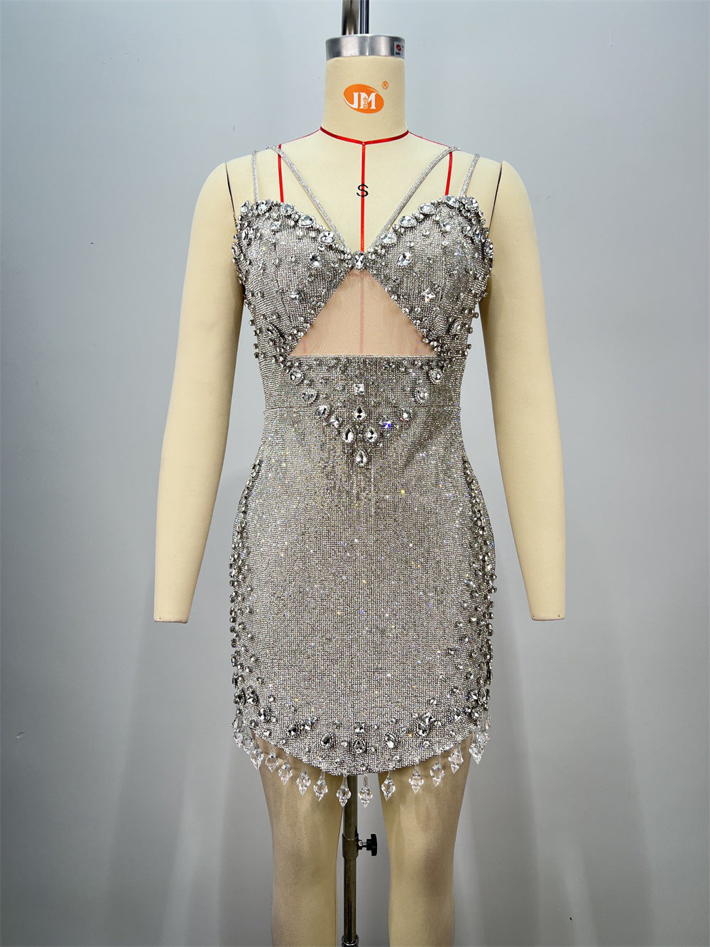 Fashionable Backless Strapless Fitted Mesh Beaded Casual Mini Bodycon Dress for Women