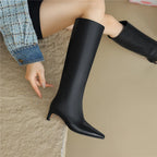 Women Knee-High Boots Pointed Toe Genuine Leather Shoes Woman Office Lady Mature Autumn Winter New