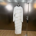 Small stand collar long sleeved multi zipper design waist cinching long dress