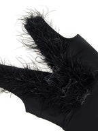 Women's High-end Light-luxury and Niche Bowtie Ostrich Hair Bandage Dress for Special Occasions