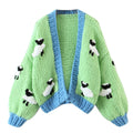 Little Sheep Sweater Coat New Handmade Coarse Needle Knitted Long Sleeve Cardigan