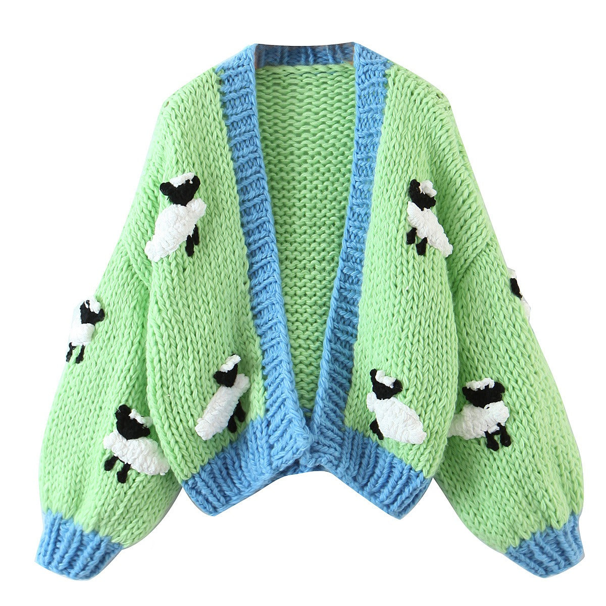 Little Sheep Sweater Coat New Handmade Coarse Needle Knitted Long Sleeve Cardigan