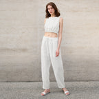 Tencel Linen Crop Top Women's Waist-Cinched Short Vest Style Linen Sleeveless Pullover