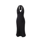 Polka print strap neck bag hip skirt dress