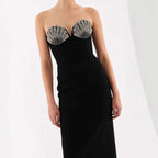 Bandage dress sexy diamond-encrusted strapless evening gown high-end light-luxury and niche evening dress