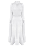 Miyake Pleated Cloak Sleeves High Waist Dress Women  Autumn New Original Designer Sweetheart Neck Ruffles Irregular Clothes