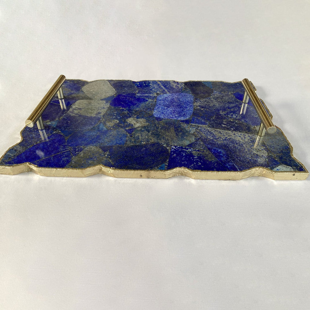 Large Lapis Lazuli Serving Tray With Plain Modern Brass Handles/Personalised Momentos/Sign Boards 10"x15"