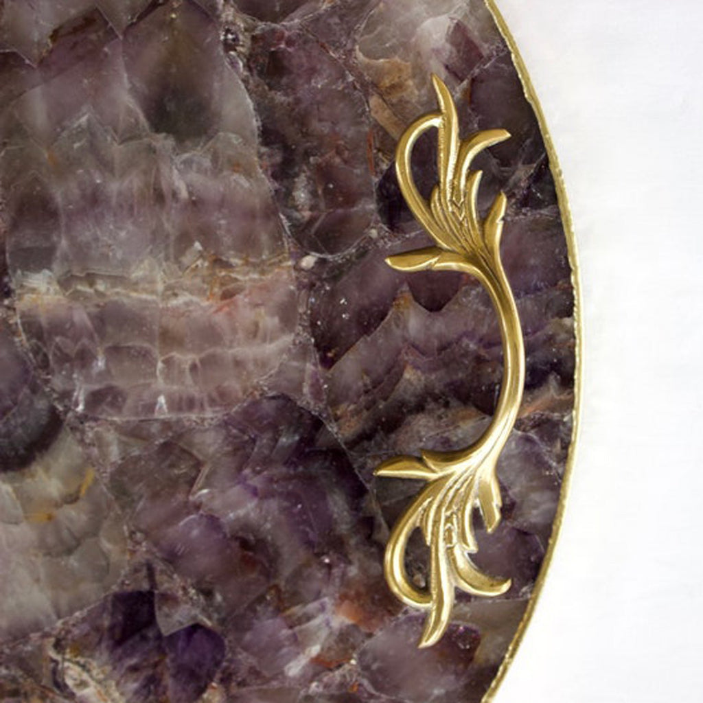 Amethyst Agate Serving Tray With Brass Handles | Circular