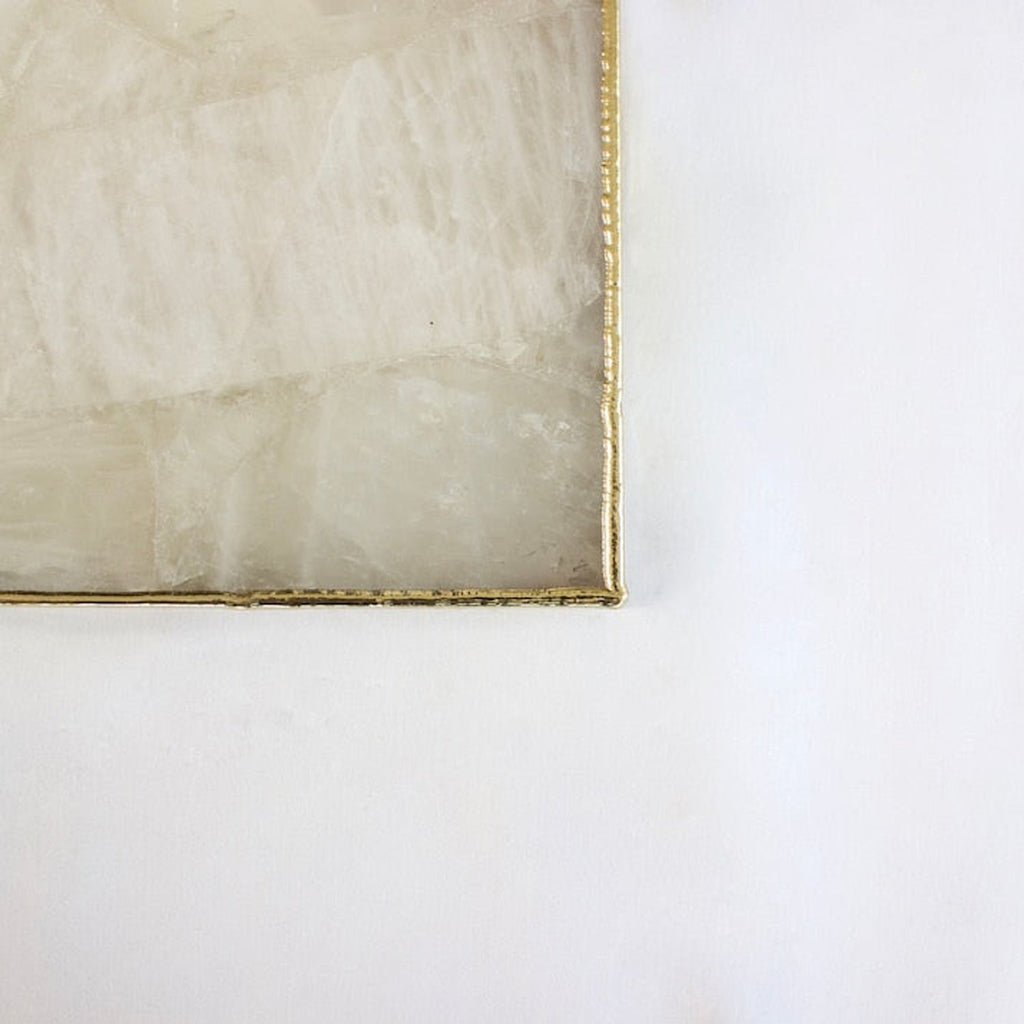 White Agate Serving Tray With Brass Handles | Square