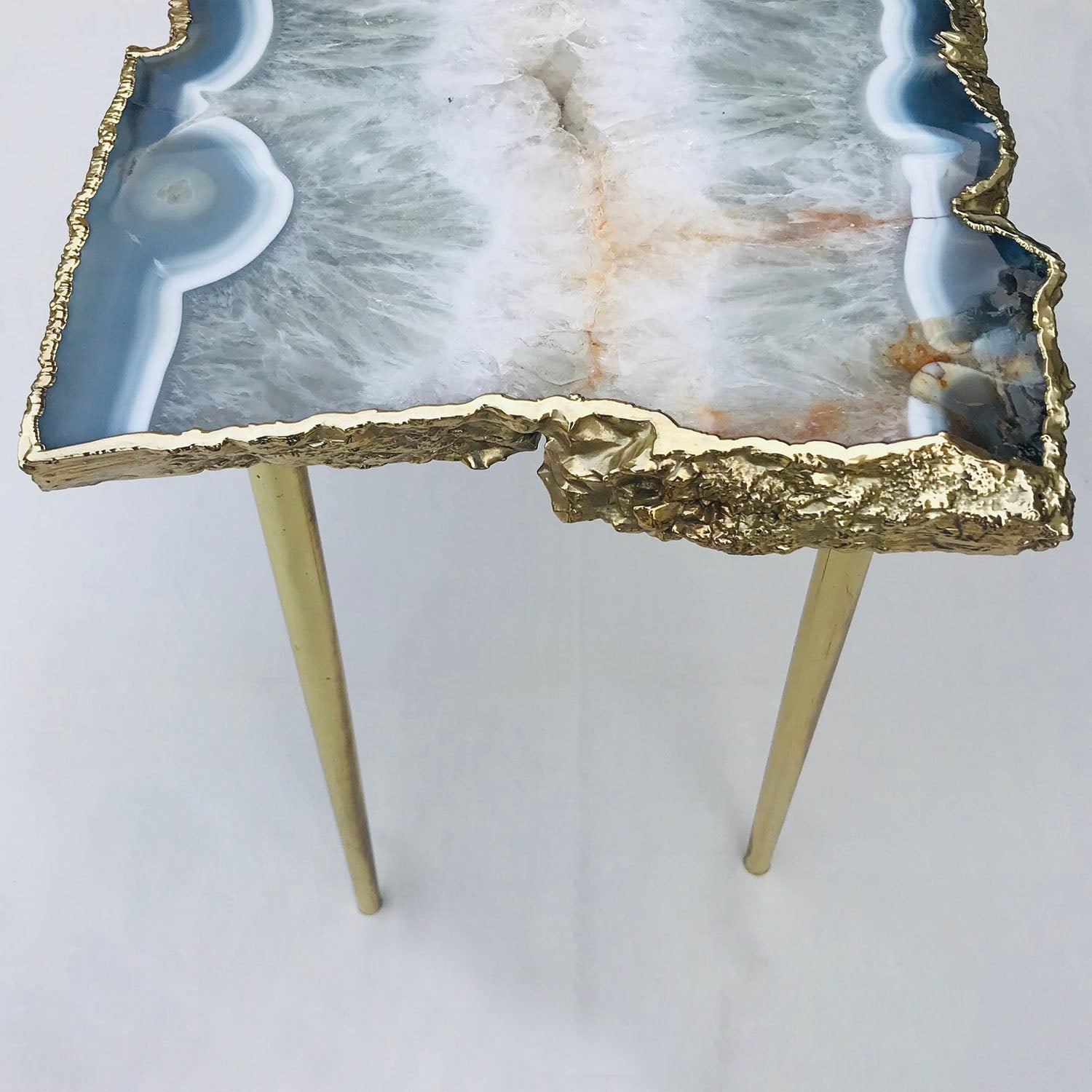 Large Grey Agate Single Piece Quartz/Gemstone/Crystal/Stone Organic Edge Side/Coffee Table
