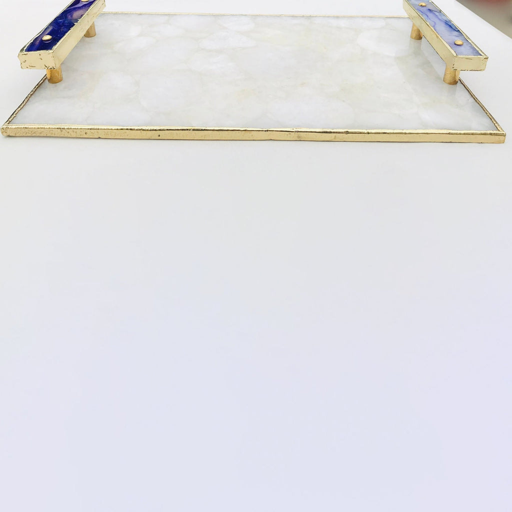 White Crystal Agate Plated Serving Tray With Purple Agate/Onyx Handles/Personalised Momentos/Sign Boards