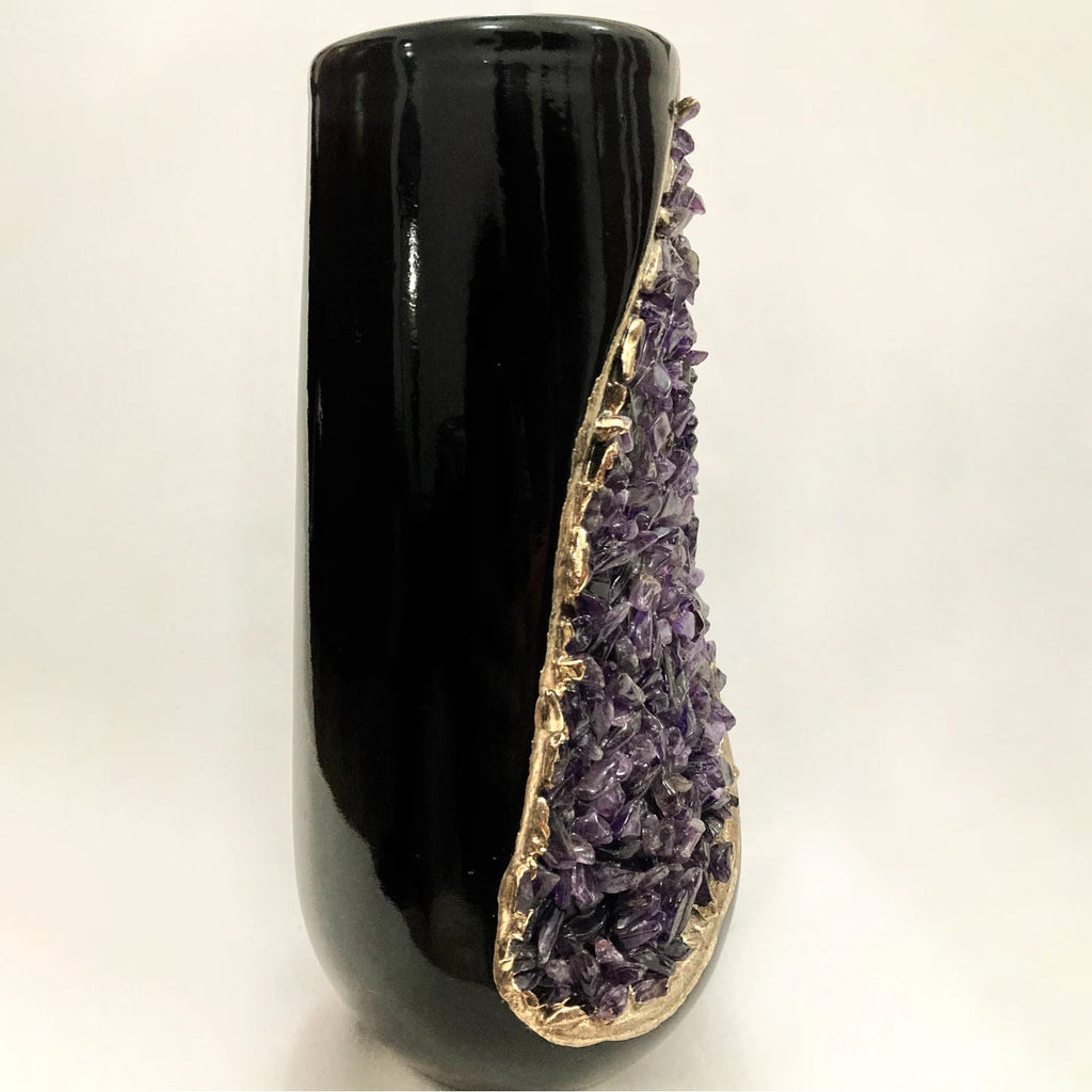 Set of 2 Black Ceramic Vases