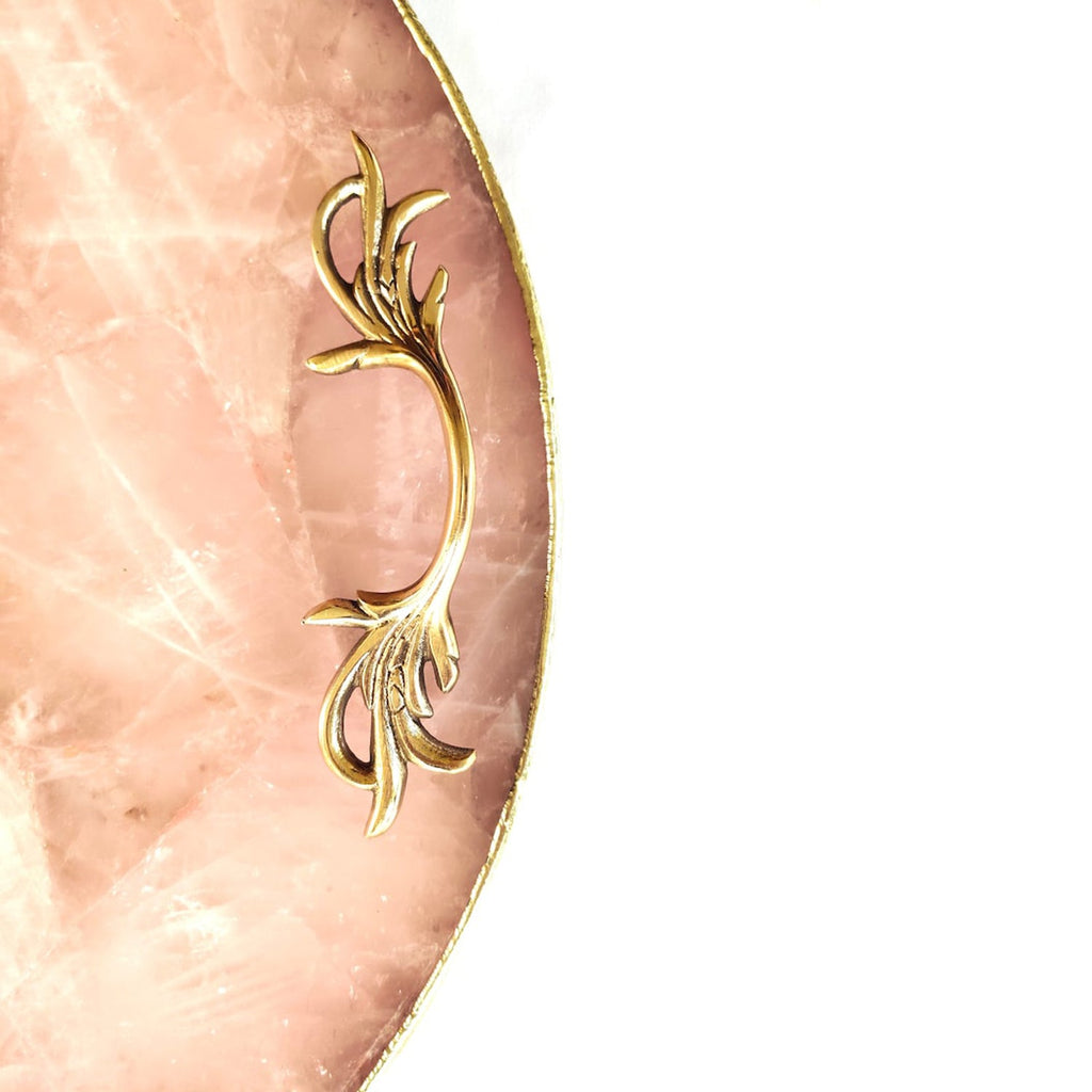 Rose Quartz Agate | Serving Tray With Brass Handles | Circular |
