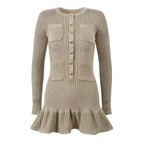 Golden Lurex Knit Chanel-Style Mini Dress for Women