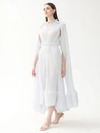 Miyake Pleated Cloak Sleeves High Waist Dress Women  Autumn New Original Designer Sweetheart Neck Ruffles Irregular Clothes