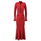 Red Chinese-Style Embroidered Beaded Mermaid Knit Dress for Women