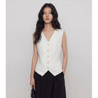 Elegant and Sophisticated Summer Linen Lightweight VestV-Neck Casual, Versatile Sleeveless Top