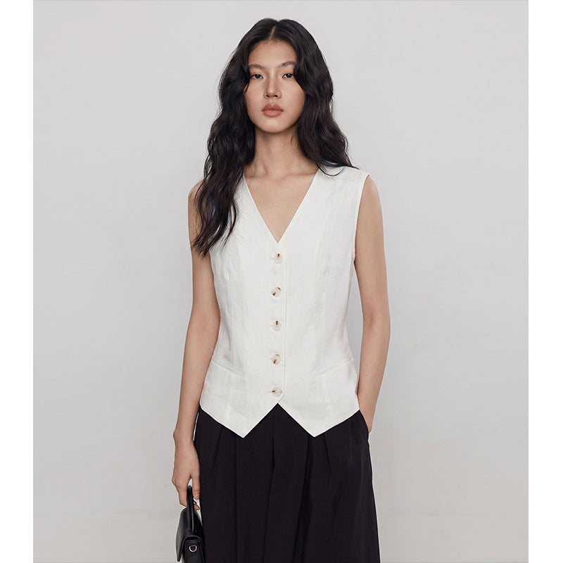 Elegant and Sophisticated Summer Linen Lightweight VestV-Neck Casual, Versatile Sleeveless Top