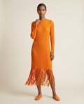 Marigold Plissé Fringe Midi Dress-0