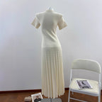 Customized Tea Dress with Embellished Beading Hollow Floral Pattern Short Sleeve Knit Women's Dress