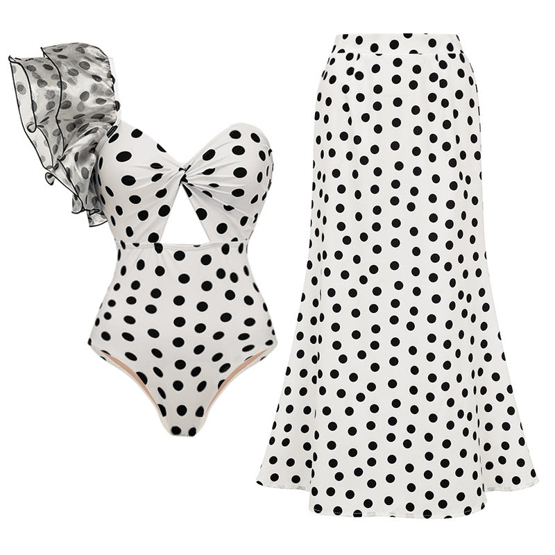 Vintage Swimsuit and Skirt 3D Bow-tie One Piece  Swimwear Women Bikini set  Bathing Suit Two-pieces beach dress Monokini