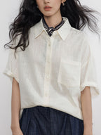 Loose Commute Shirt for Women Short Sleeve Casual Top with Rich Aesthetic