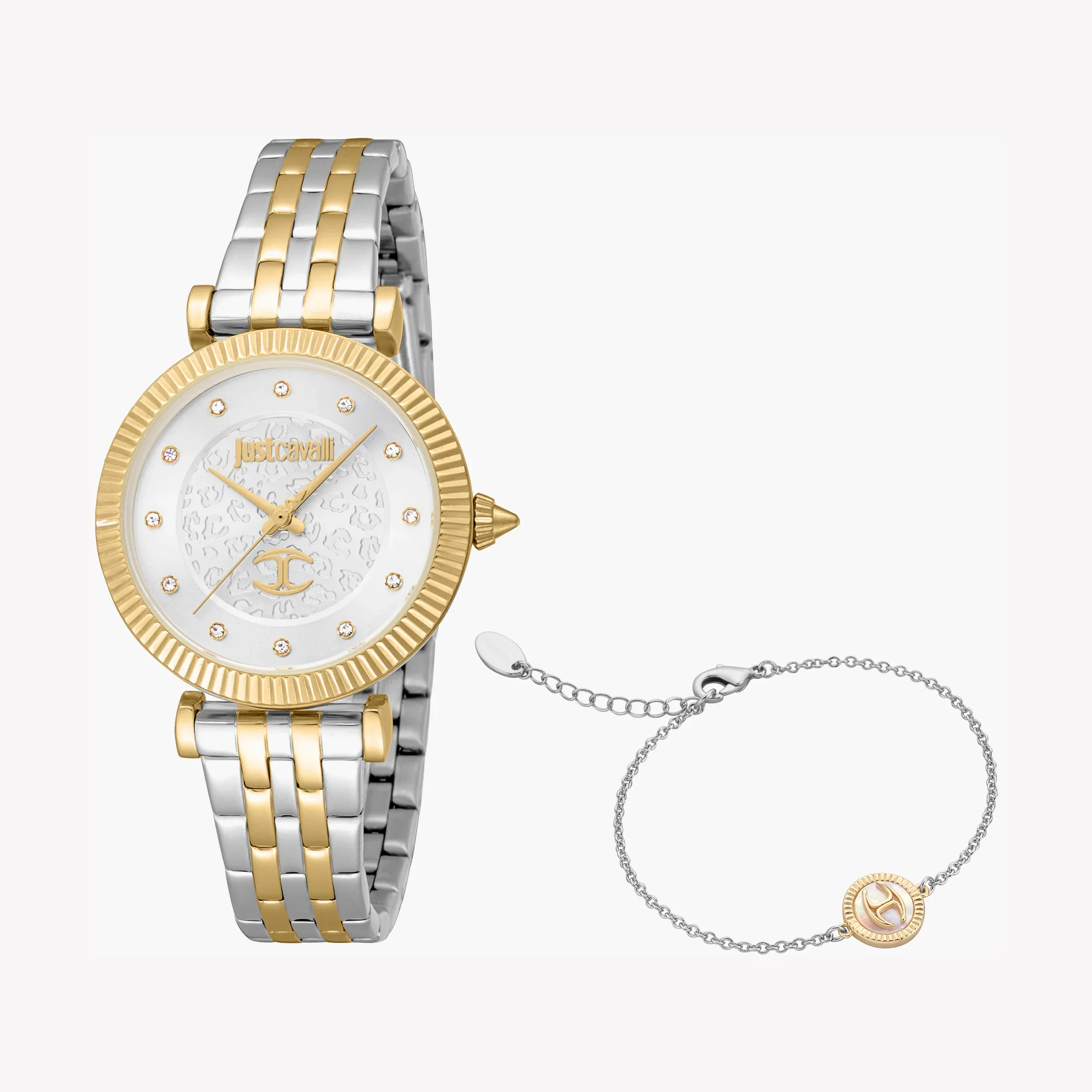 Just Cavalli Women's Two Tone Silver & Gold Watch, Silver Dial | Jc1l266m0055