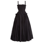 French retro white camisole backless pleated skirt with cinched waist and long style slimming dress