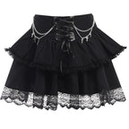 Gothic Layered Skirt with Chain Cross Design for Women, Fitted and Trendy Halloween Party Style