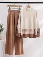 Designer Autumn Winter Women Sweater Tracksuit 2 piece Set Oversized Ladys Knitwear + Wide Leg Pants Warm Suits