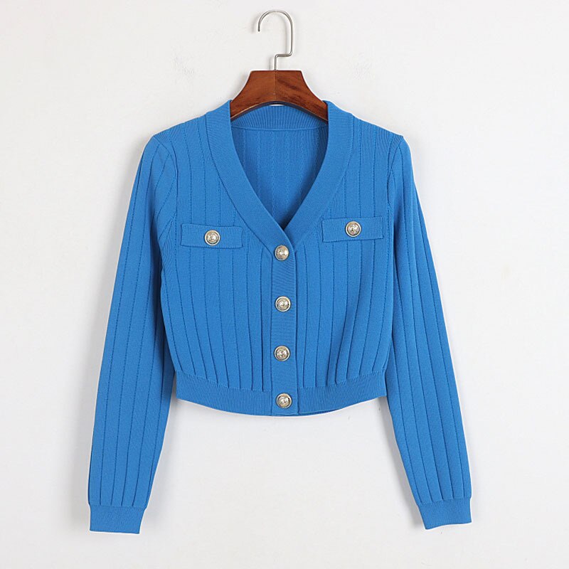 Brand Spring Clothes for Women Luxury V-neck Long Sleeve Knitted Sweater Mujer White Black Pink Cardigan Femme