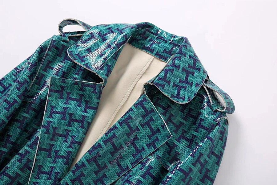 Women's Clothing Winter New Long Sleeve Suit Collar Letter Print Fashion Belt Suede Trench Coat