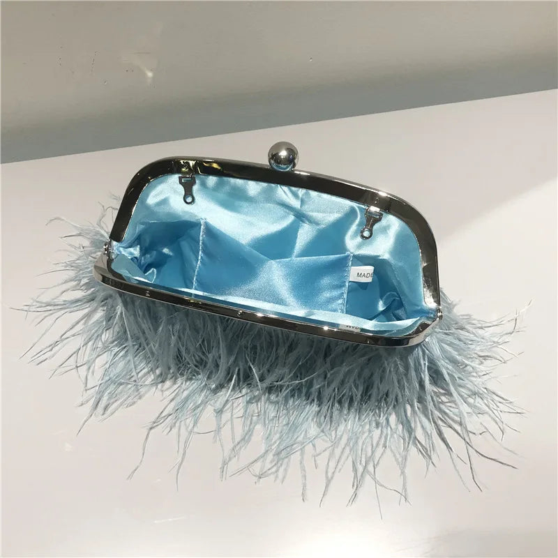 Feather Handbag Women Evening Crossbody Bag Pearl Chain Snake Chain Shoulder Bag Luxury Women Bags Design Party
