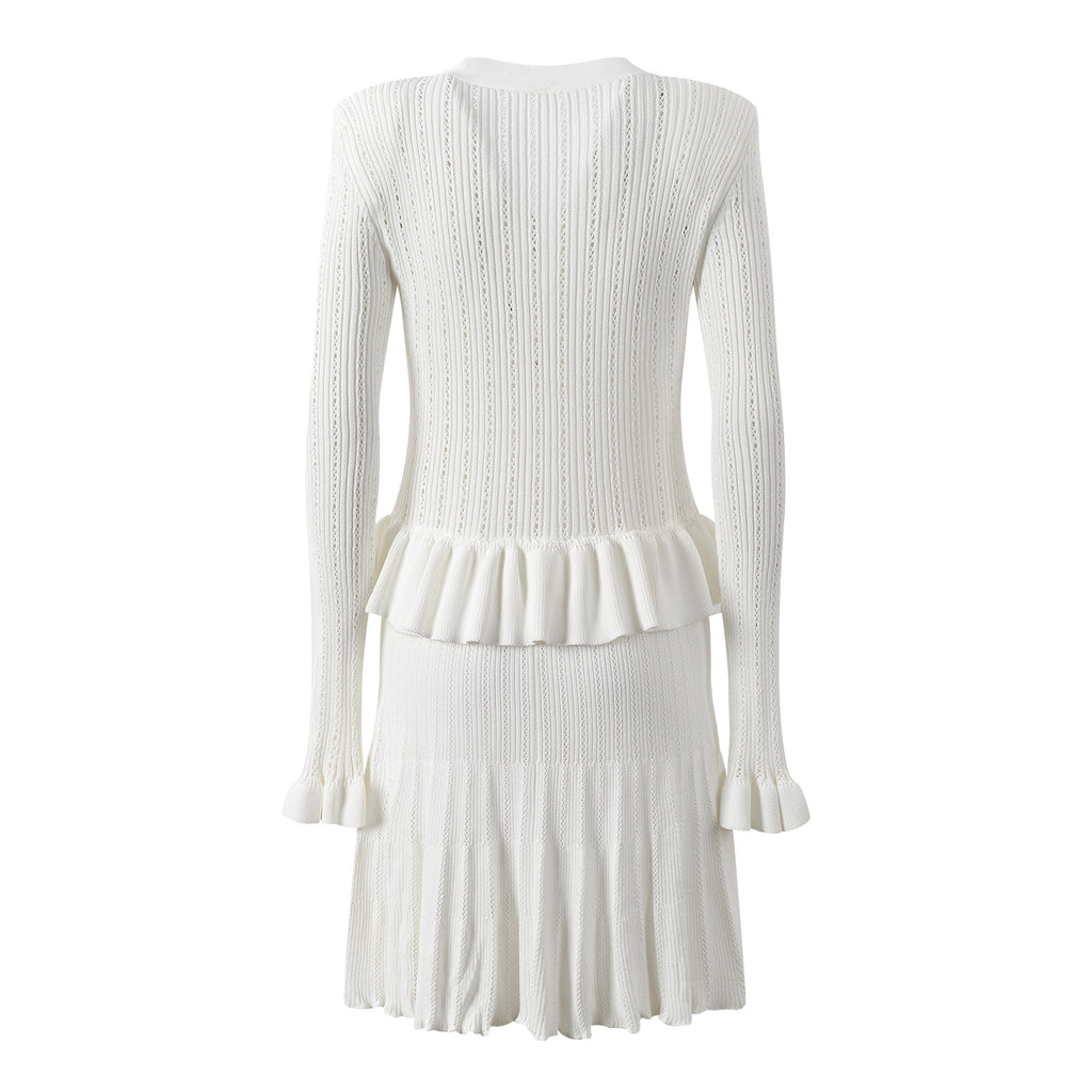 French socialite design with ruffle edge patchwork long sleeved dress for women slim fit and slimming short skirt