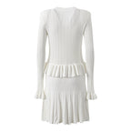 French socialite design with ruffle edge patchwork long sleeved dress for women slim fit and slimming short skirt