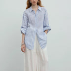 Lazy Comfortable Linen Color-Woven Relaxed Fit Stripe Shirt