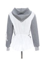 Fashion Women's Hoodies Hooded Contract Color Lace Patchwork Long Sleeves Gray Sweatshirt Autumn